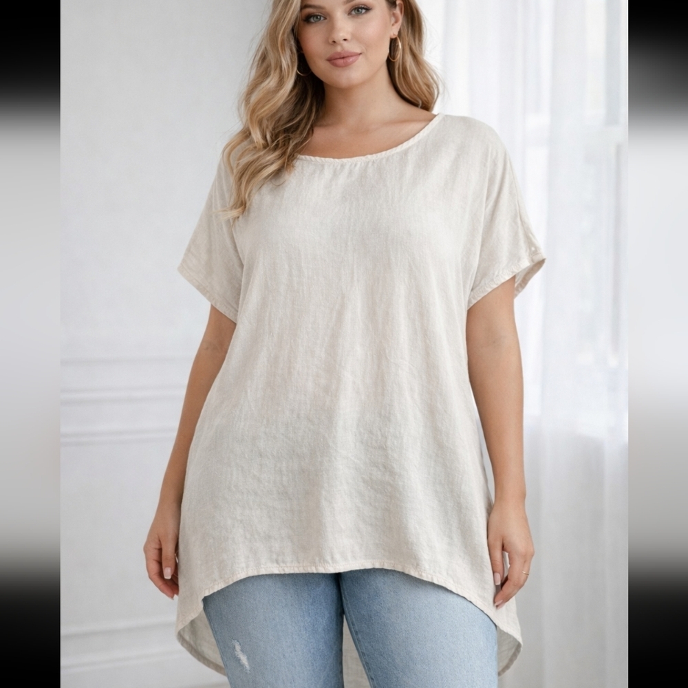 Terzo Millennio Linen Tunic Top Sz M Short Dolman Sleeve Resortwear Beach